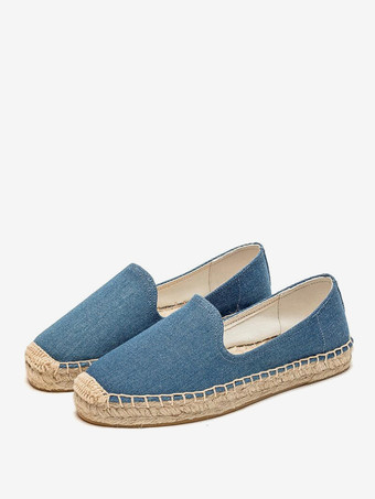 Blau Weiße Slipper für Damen mit runder Zehenpartie zum Reinschlüpfen Freizeitschuhe