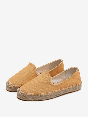 GelbWeiße Slipper für Damen mit runder Zehenpartie zum Reinschlüpfen Freizeitschuhe