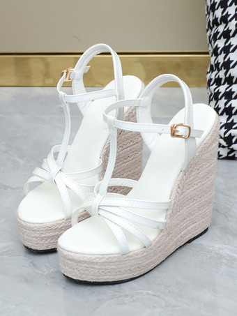 レディース PUレザー ウェッジサンダル