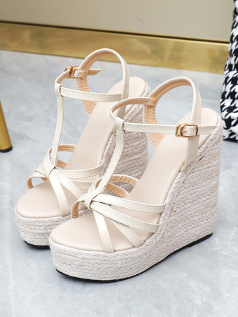 レディース PUレザー ウェッジサンダル