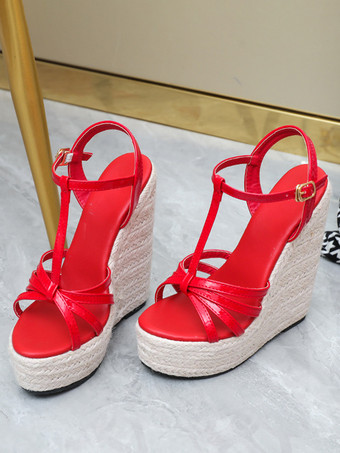 レディース PUレザー ウェッジサンダル