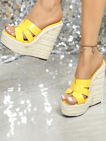 イエローレディース PUレザー ウェッジサンダル