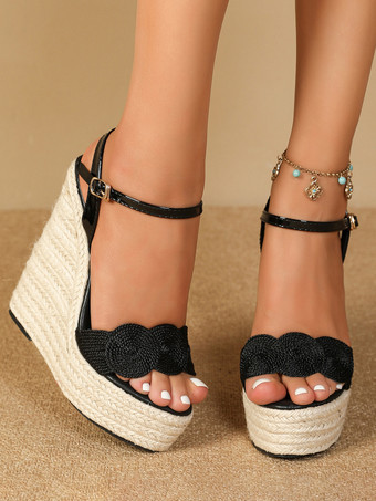 ブラック レディースマイクロファイバーウェッジサンダル