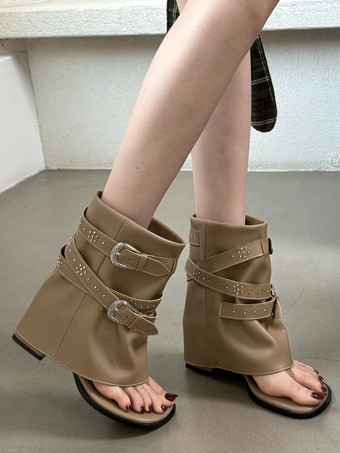 レディース チャンキーヒール グラディエーターサンダル サマーブーツ PUレザー