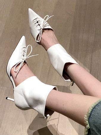 レディース ジッパー スティレットヒール サマーブーツ ロートップ PUレザー