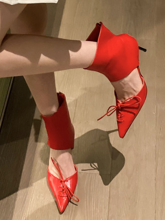 レディース ジッパー スティレットヒール サマーブーツ ロートップ PUレザー