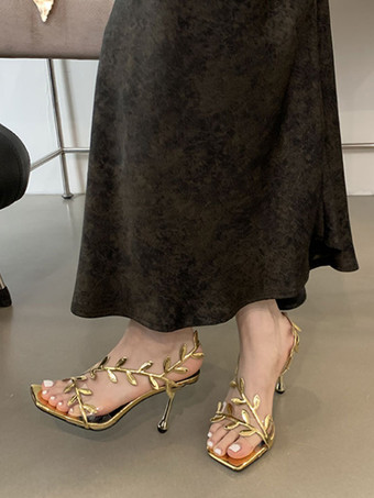 Oro Tacchi alti da donna opere d'arte scarpe vintage décolleté con tacco a spillo in pelle PU