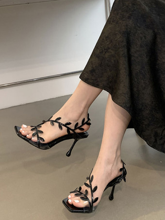 Nero Tacchi alti da donna opere d'arte scarpe vintage décolleté con tacco a spillo in pelle PU