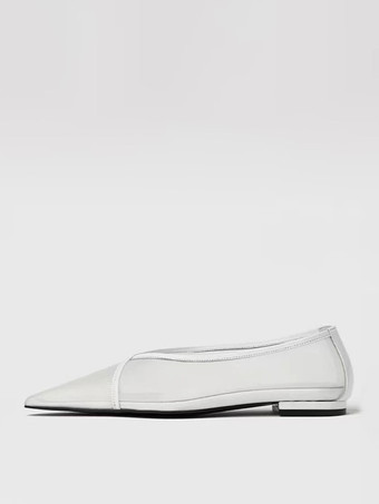 アイボリー メッシュ バレエ フラット ポインテッド トゥ スリッポン シューズ