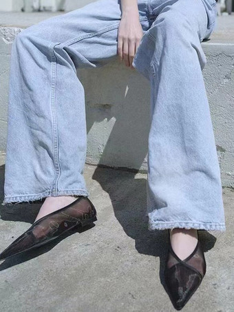 メッシュ バレエ フラット ポインテッド トゥ スリッポン シューズ