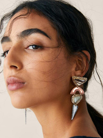 シルバー イヤリング 幾何学的なステートメント レイヤード アーティスティック ミックス メディア イヤリング