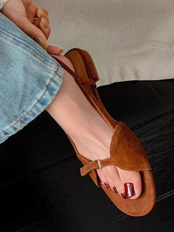 Sandali piatti in pelle scamosciata da donna sandali piatti con punta aperta e cinturino sul retro