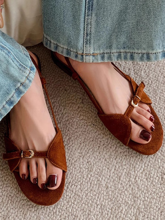 Sandali piatti in pelle scamosciata da donna sandali piatti con punta aperta e cinturino sul retro