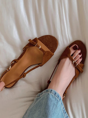 Sandali piatti in pelle scamosciata da donna sandali piatti con punta aperta e cinturino sul retro