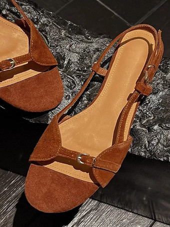 Sandali piatti in pelle scamosciata da donna sandali piatti con punta aperta e cinturino sul retro