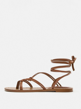 ラクダ色 レディース フラット グラディエーター スナダル オープントゥ レースアップ サンダル