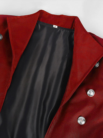 レッド ヴィンテージ トップ レトロ 長袖 ポリエステル ポリエステル ファイバー オーバーコート レトロ コスチューム 男性用 バーガンディ