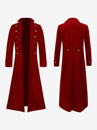 レッド レッド ヴィンテージ トップ レトロ 長袖 ポリエステル ポリエステル ファイバー オーバーコート レトロ コスチューム 男性用 バーガンディ