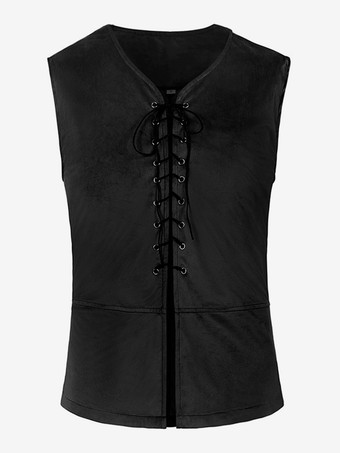 ブラック 男性用ブルー ヴィンテージトップ レトロ ポリエステル ノースリーブ レトロコスチューム