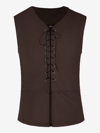 ディープブラウン男性用ブルー ヴィンテージトップ レトロ ポリエステル ノースリーブ レトロコスチューム