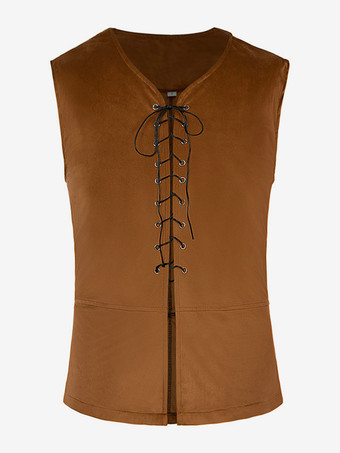 ブラウン 男性用ブルー ヴィンテージトップ レトロ ポリエステル ノースリーブ レトロコスチューム