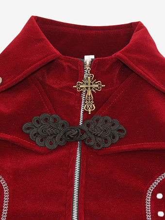 レッド ヴィンテージ レトロ 長袖 ポリエステル ポリエステル繊維 オーバーコート レトロ コスチューム 男性用 バーガンディ