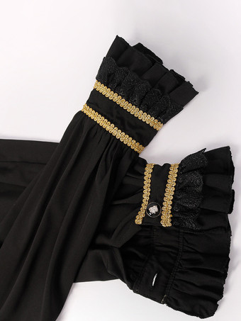 ブラック ヴィンテージ トップ レトロ 長袖 ポリエステル ポリエステル ファイバー トップ レトロ コスチューム 男性用