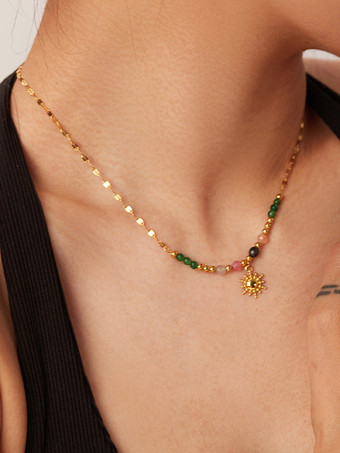 ゴールド ネックレス カラフルなビーズ サンシック トレンドネックレス