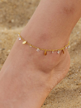 ゴールド アンクレット ラインストーン メタルディテール シックなビーチビキニ アンクレット