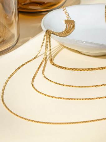 ネックレス レイヤード ボックスチェーン クラシカル シンプル ドレスネックレス