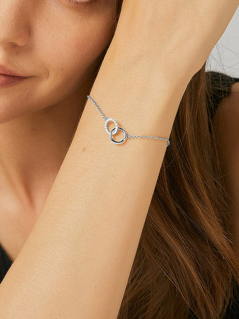 シルバー ブレスレット ラインストーン サークル コントラスト クラシック ビーズレット