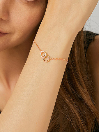 ピンクゴールドブレスレット ラインストーン サークル コントラスト クラシック ビーズレット