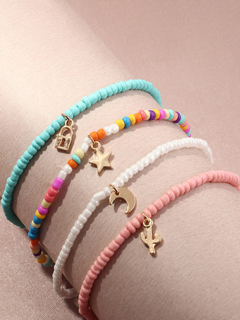 アンクレット マルチカラー ビーズ ムーン スター ロック ボヘミアン アンクル ブレスレット