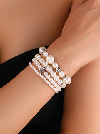 ホワイト ブレスレット パール 調和のとれた様々なビーズ スター 4個セット