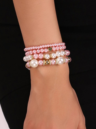 ピンクブレスレット パール 調和のとれた様々なビーズ スター 4個セット