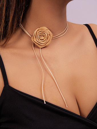 鎖骨ネックレス 3Dフラワー 快適なPUレザーネックレス