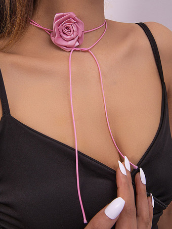 鎖骨ネックレス 3Dフラワー 快適なPUレザーネックレス