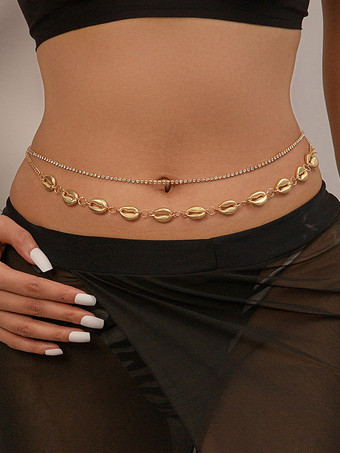ゴールド ボディチェーン カウリーシェル ラインストーン クラシック デリケート ウエストチェーン