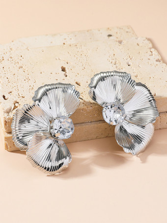 イヤリング 花びらラインストーン ロマンチック トレンドイヤリング