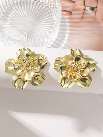 イヤリング 花びらラインストーン ロマンチック トレンドイヤリング
