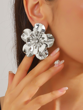 シルバー イヤリング 花びらラインストーン ロマンチック トレンドイヤリング