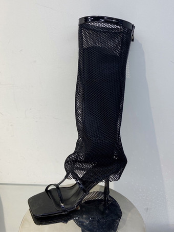 ブラック レディース ジッパー スティレットヒール グラディエーターサンダル サマーブーツ PUレザー