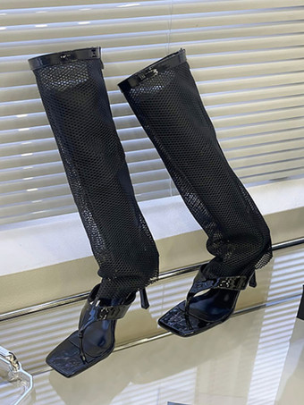 レディース ジッパー スティレットヒール グラディエーターサンダル サマーブーツ PUレザー