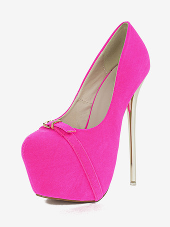 ローズレッドレディースセクシーハイヒール メタルディテール スティレットヒール マイクロスエードアッパーパンプス