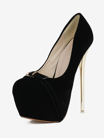 レディースセクシーハイヒール メタルディテール スティレットヒール マイクロスエードアッパーパンプス