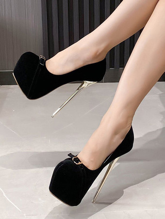 レディースセクシーハイヒール メタルディテール スティレットヒール マイクロスエードアッパーパンプス