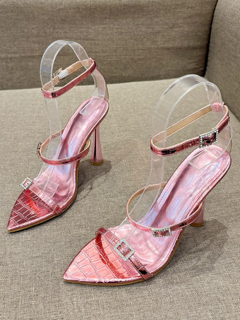 Sandales à talons pour femmes bout pointu talon aiguille chaussures en cuir PU