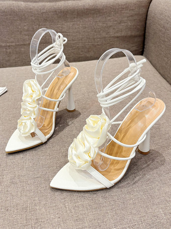 Damen-Sandalen mit Absatz spitze Zehenpartie kegelförmiger Absatz Sandalen aus PU-Leder