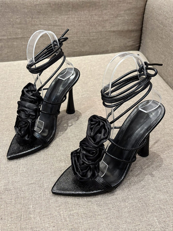 Damen-Sandalen mit Absatz spitze Zehenpartie kegelförmiger Absatz Sandalen aus PU-Leder