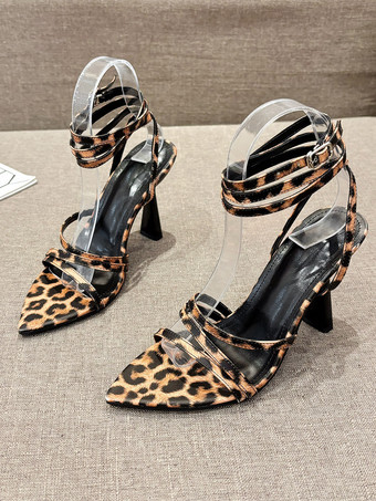 レディースヒールサンダル ポインテッドトゥ PUレザーサンダル